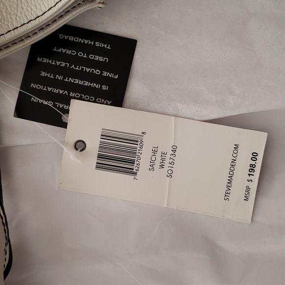 STEVEN/STEVE MADDEN New ROCKY Leather Satchel Shopper Tote WHITE Handbag Bag NWT - Picture 7 of 16